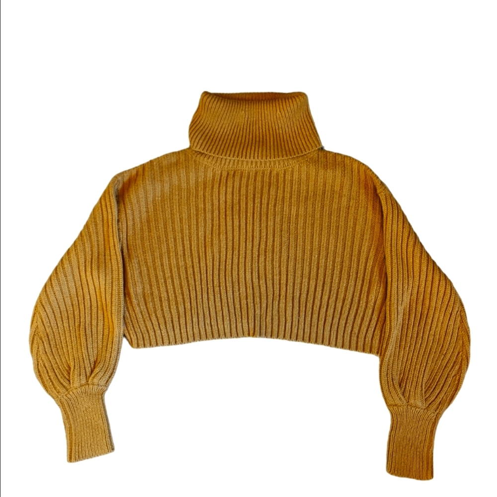 Cropped turtleneck balloon sleeve sweater
